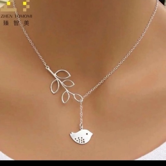 New Lovely Silver Chain Branch Tree Leaves Bird Pendant Fashion Dainty Necklace - Picture 2 of 6